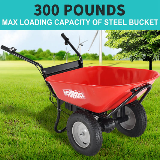 Electric Wheelbarrow with 300-Pound Steel Bucket Capacity.