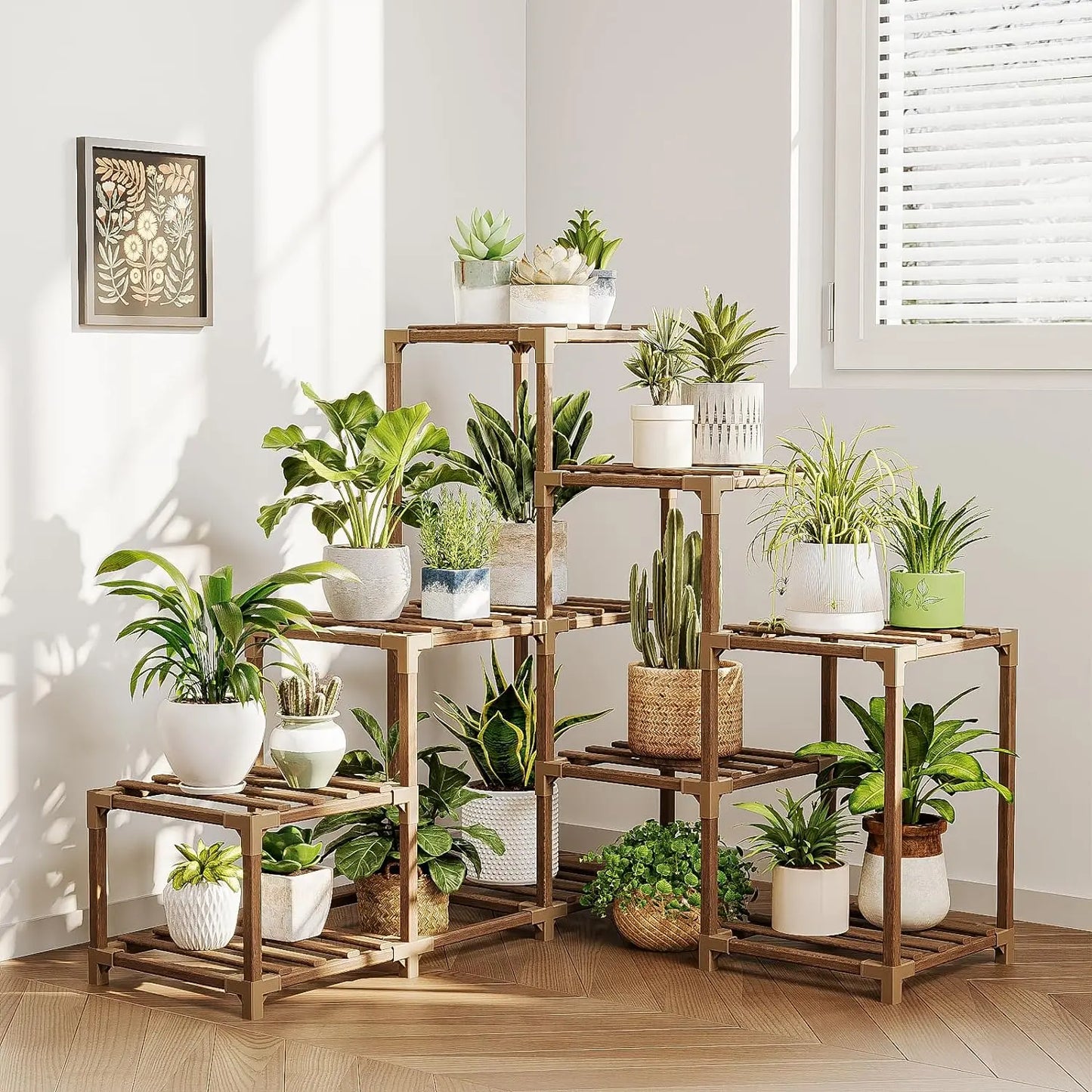 Wood Plant Rack for Multiple Plants 3 Tiers Ladder Plant Holder for Home Decor for Gardening