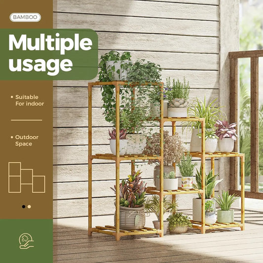 Wood Plant Rack for Multiple Plants 3 Tiers Ladder Plant Holder for Home Decor for Gardening