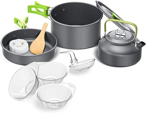 Camping Cookware Kit Outdoor Aluminum Cooking Set Water Kettle Pan Pot Hiking Picnic BBQ Tableware