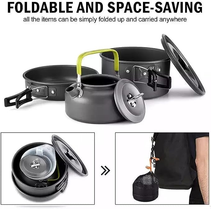Camping Cookware Kit Outdoor Aluminum Cooking Set Water Kettle Pan Pot Hiking Picnic BBQ Tableware