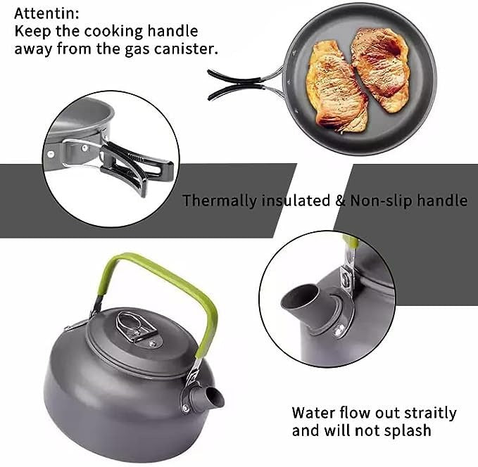 Camping Cookware Kit Outdoor Aluminum Cooking Set Water Kettle Pan Pot Hiking Picnic BBQ Tableware