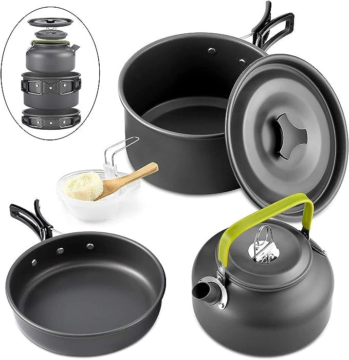  Outdoor Camping Cookware Set with Pot Pan and Kettle