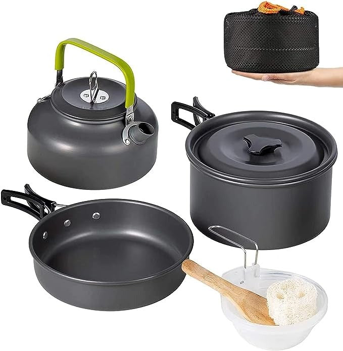 Camping Cookware Kit Outdoor Aluminum Cooking Set Water Kettle Pan Pot Hiking Picnic BBQ Tableware