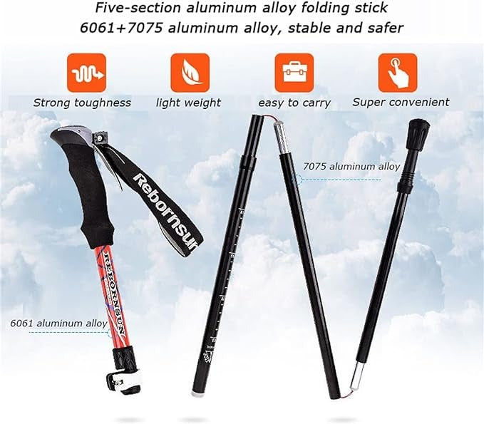 Collapsible Trekking Poles - Aluminum Ultra Lightweight Adjustable Hiking Poles