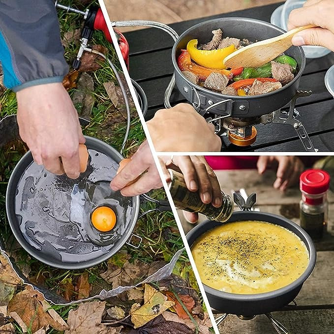 Camping Cookware Kit Outdoor Aluminum Cooking Set Water Kettle Pan Pot Hiking Picnic BBQ Tableware