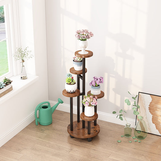 Rustic Brown Metal Wood Corner Tiered Stand