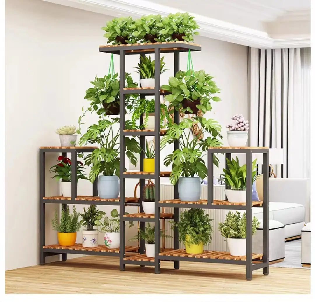 Multi-Tier Steel and Wood Partition Plant Stand