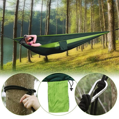 Camping Hammock – 210t Nylon Parachute Cloth Portable Sling Sheet for Outdoor, Indoor with Tree Stra