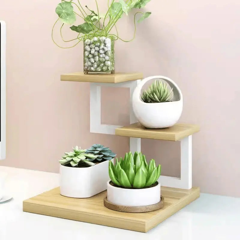 3_tier_desktop_flower_stand_brown_Board_white_shelf