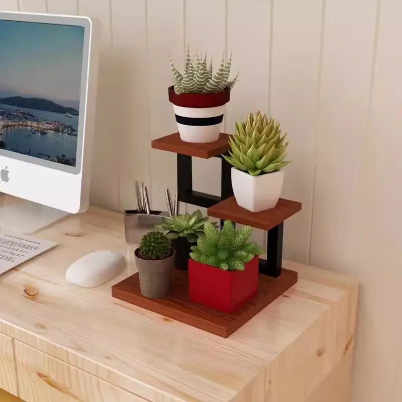 3_tier_desktop_flower_stand_red_Board_black_shelf