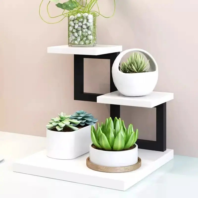 3_tier_desktop_flower_stand_white_Board_black_shelf