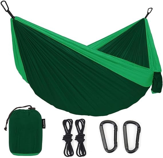 Camping Hammock – 210t Nylon Parachute Cloth Portable Sling Sheet for Outdoor, Indoor with Tree Stra