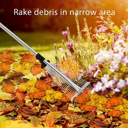 Expandable Metal Leaf Rake - Lightweight Garden Yard Rake for Leaves